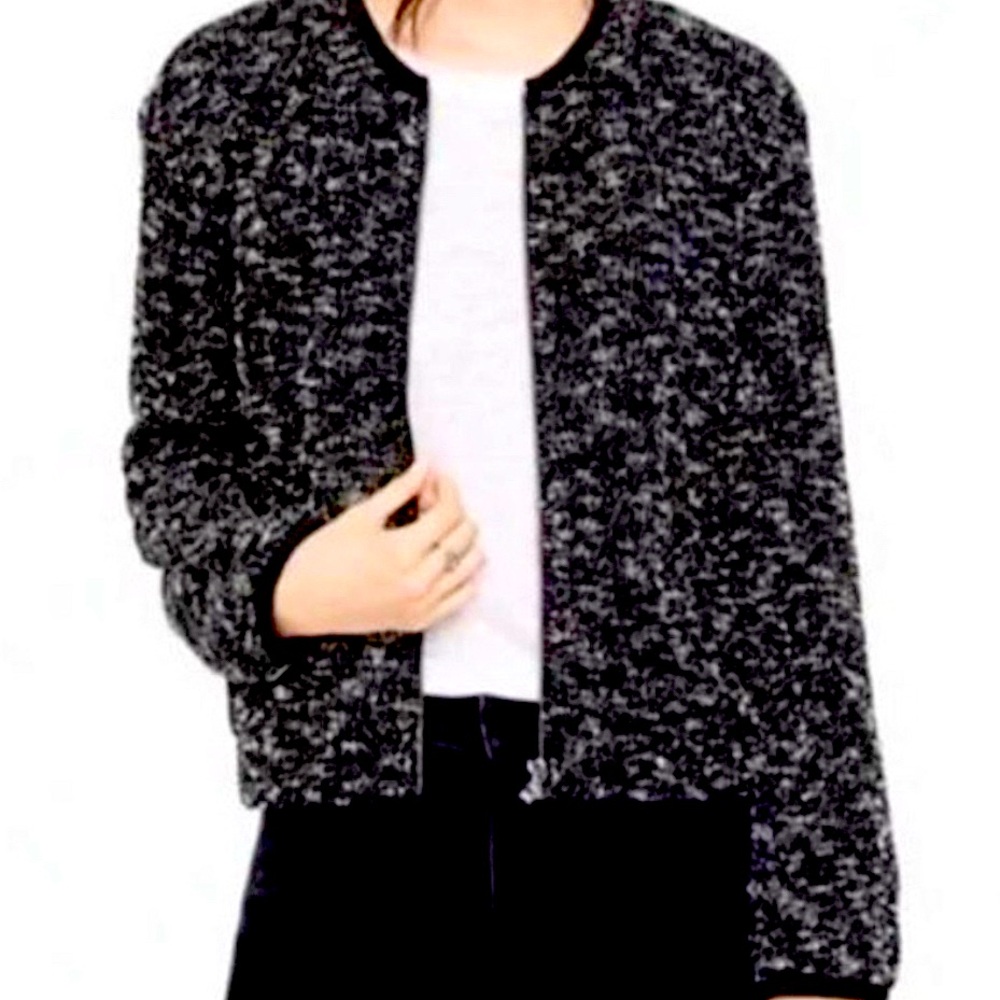 NWT Ann Taylor Black and White Tweed Zippered Bomber Jacket, Size M